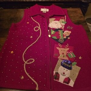 Lisa International Red Christmas Vest